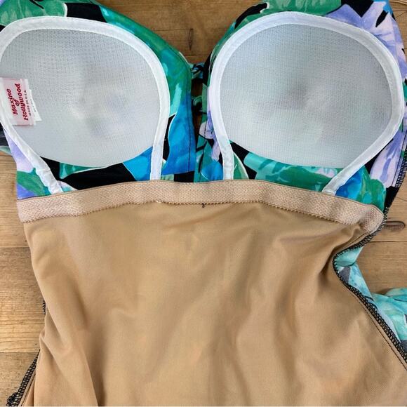 Maxine of Hollywood vintage 60s tropical flora one piece pin-up swimsuit size 12 - Picture 4 of 16